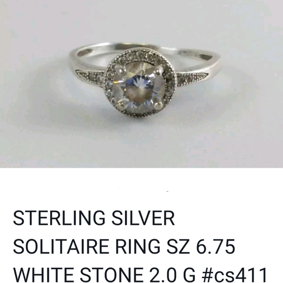 VINTAGE STERLING SILVER HALO ENGAGEMENT RING 6.75 - Picture 6 of 6